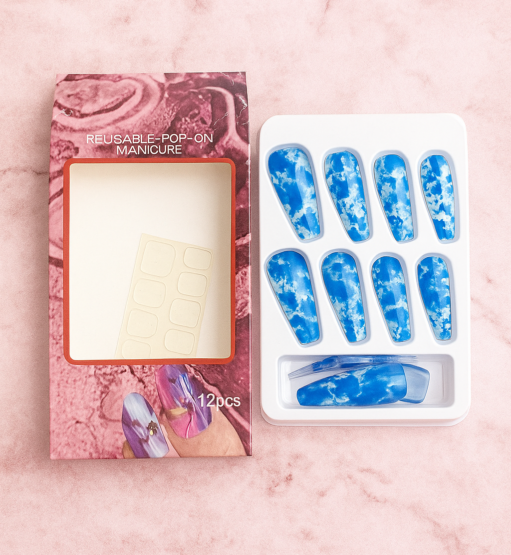 Blue Marble Press-On Nails β 12pcs Reusable Set π
Free shipping π