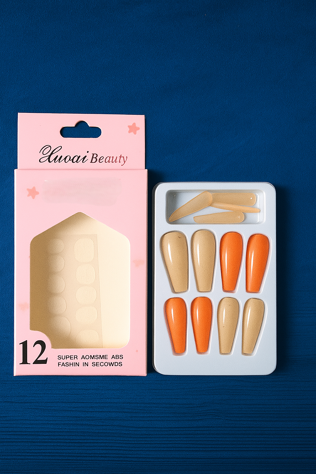 Luoaì Beauty Press-On Nails – 12 PCS Set | Stylish Orange & Nude Combo 💅 FREE SHIPPING 🚚
