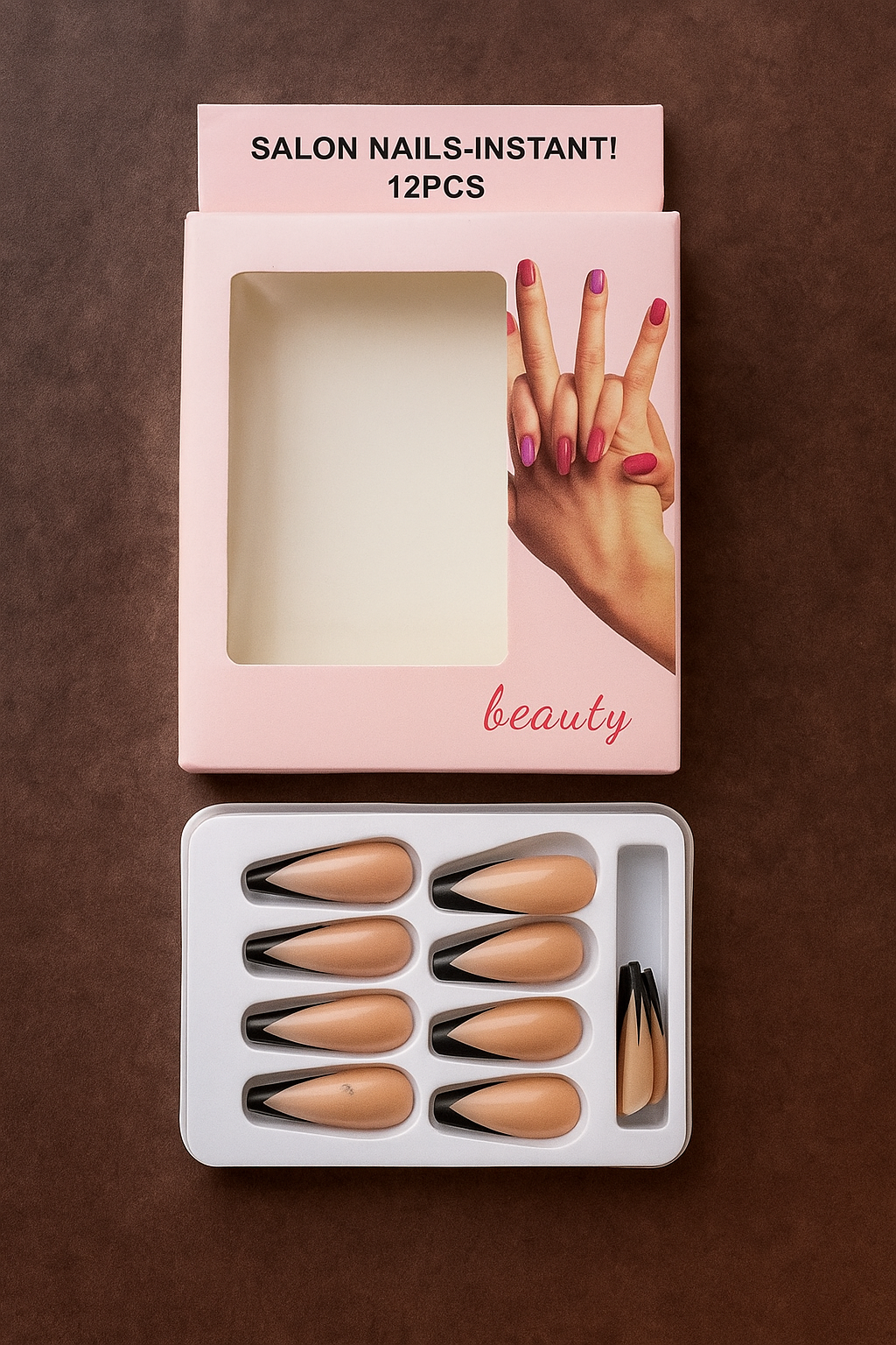 π
12PCS Instant Salon Nails β Nude & Black Almond Tips π€ Reusable & Easy to Apply! FREE DELIVERYπ