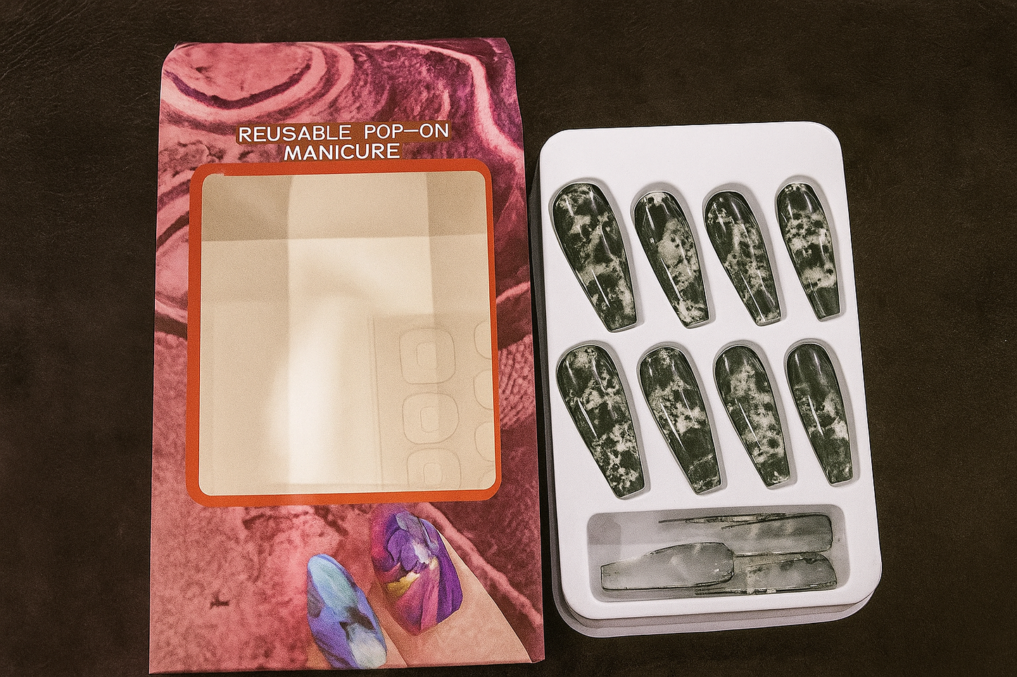 🖤 12PCS Marble Effect Press-On Nails – Black & White Stone Design 💅 Reusable | FREE SHIPPING 🚚