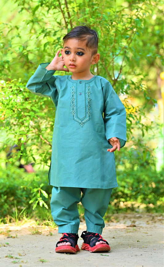 Nature Green Baby Boy Shalwar Kameez – Embroidered Traditional Wear (2Y–5Y) 🍃 FREE DELIVERY📦