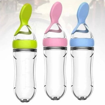 Baby Spoon Feeder - 90ml Silicone Baby Feeding Bottle With Spoon Newborn Infant Squeeze Spoon Toddler Food Supplement Rice Cereal Bottle Milk Feeder