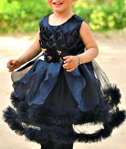 Elegant Black Ruffled Baby Girl Party Dress – Formal Occasion Wear