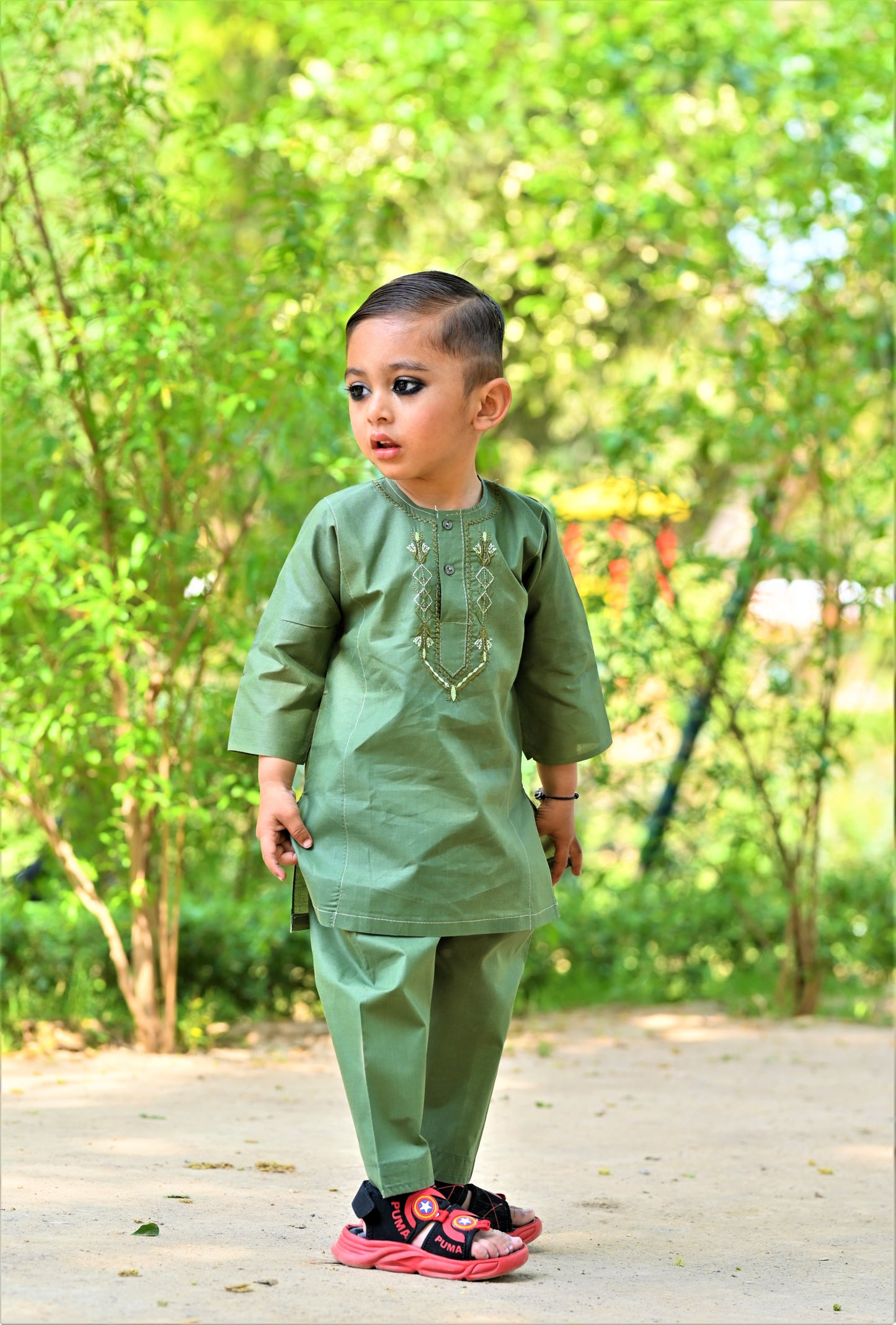 Mehndi Green Baby Boy Shalwar Kameez – ✨ Embroidered Traditional Eid Wear (6M–2Y)