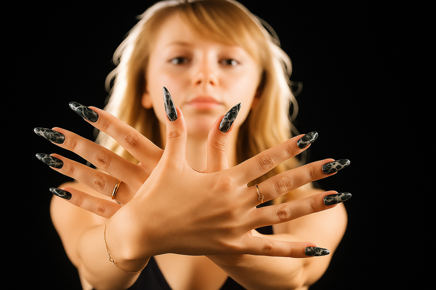 🖤 12PCS Marble Effect Press-On Nails – Black & White Stone Design 💅 Reusable | FREE SHIPPING 🚚