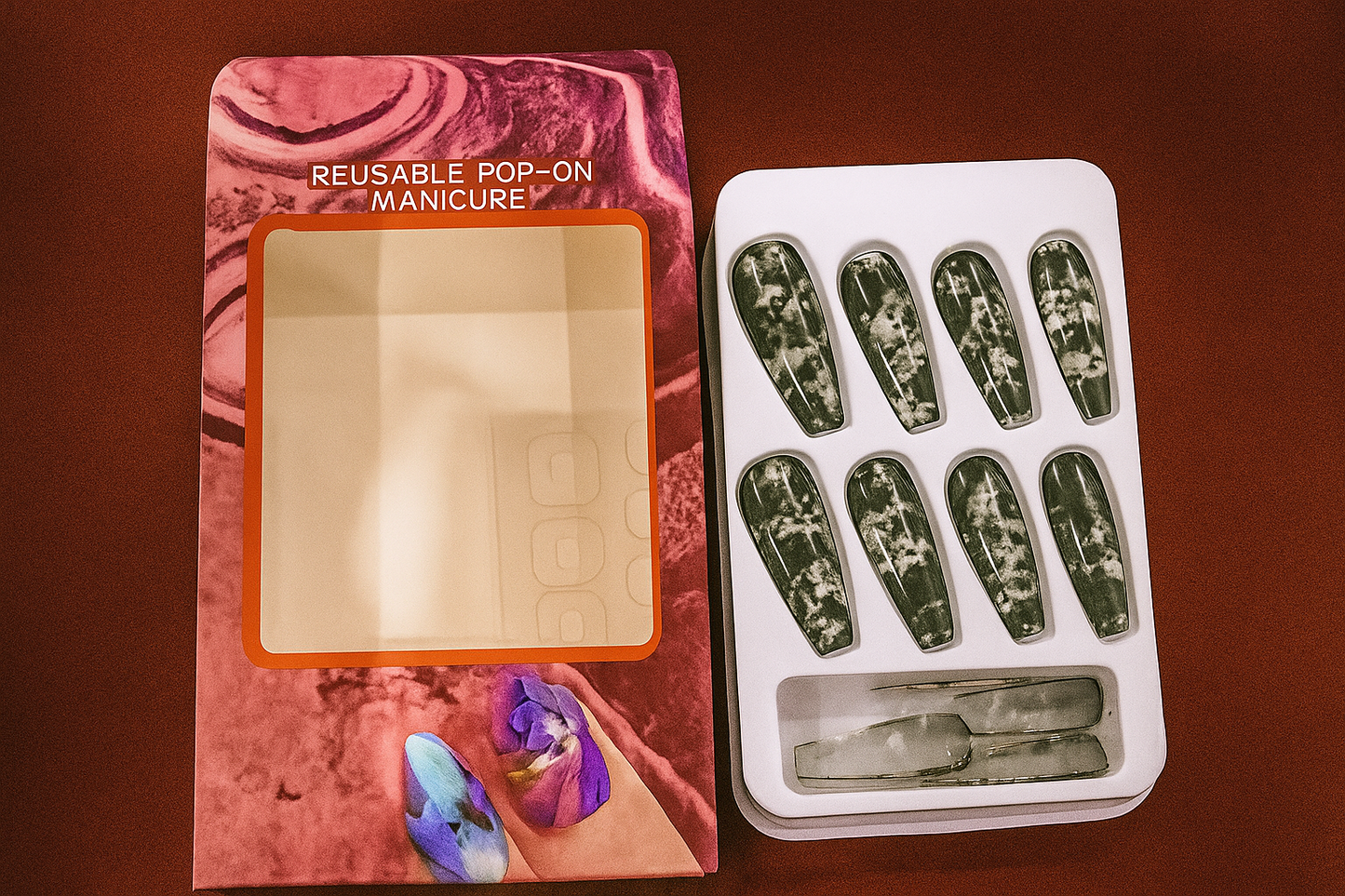 🖤 12PCS Marble Effect Press-On Nails – Black & White Stone Design 💅 Reusable | FREE SHIPPING 🚚
