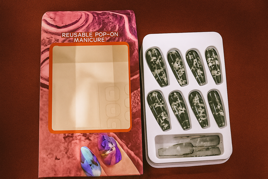 🖤 12PCS Marble Effect Press-On Nails – Black & White Stone Design 💅 Reusable | FREE SHIPPING 🚚