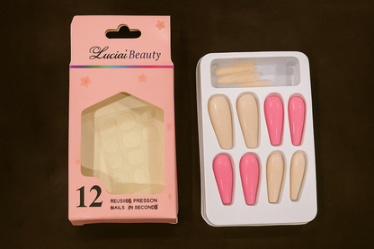 💅 12PCS Pink & Nude Press-On Nails – Reusable & Stylish 💖 | Free Shipping 🚚