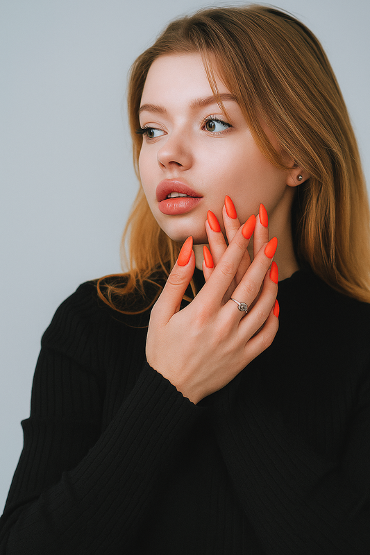 Luoaì Beauty Press-On Nails – 12 PCS Set | Stylish Orange & Nude Combo 💅 FREE SHIPPING 🚚