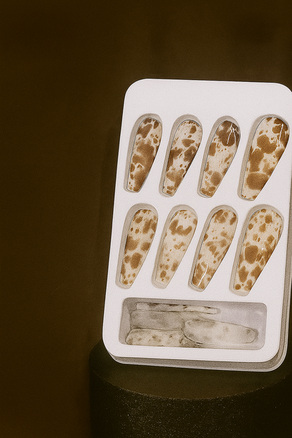 🐆 12PCS Brown Marble Press-On Nails – Trendy & Reusable 💅 |  Free Shipping 🚚