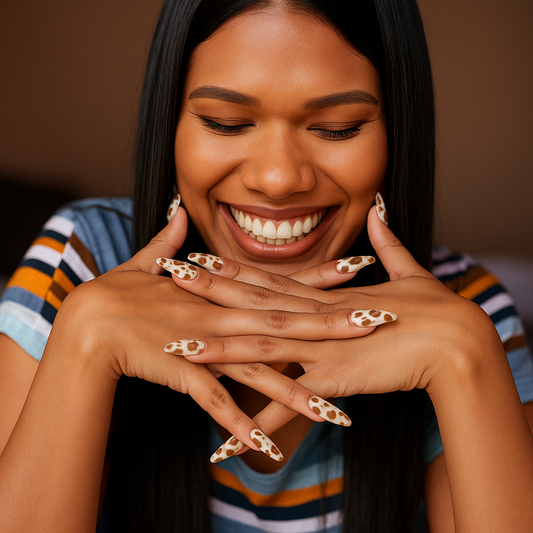 🐆 12PCS Brown Marble Press-On Nails – Trendy & Reusable 💅 |  Free Shipping 🚚