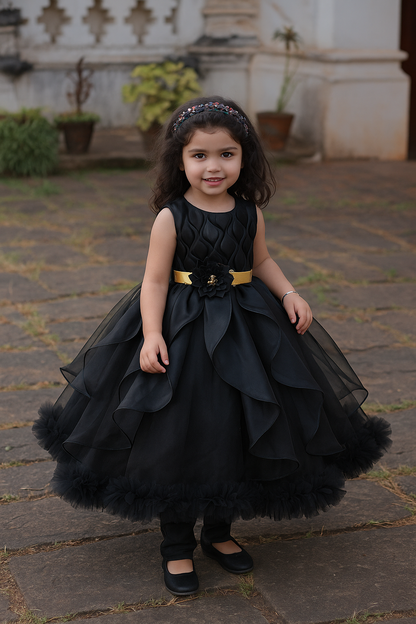 Elegant Black Ruffled Baby Girl Party Dress – Formal Occasion Wear