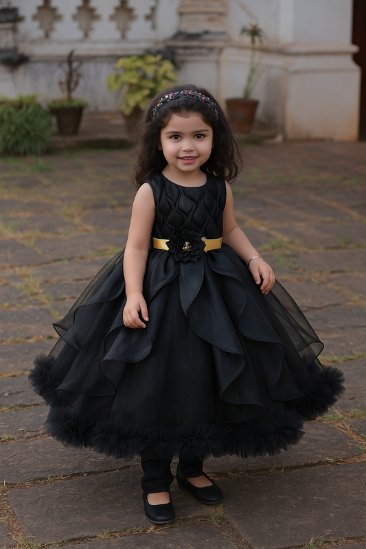 Elegant Black Ruffled Baby Girl Party Dress – Formal Occasion Wear