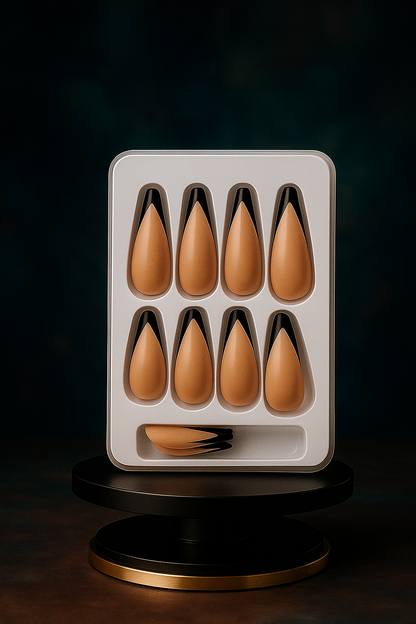 💅 12PCS Instant Salon Nails – Nude & Black Almond Tips 🖤 Reusable & Easy to Apply! FREE DELIVERY🚚
