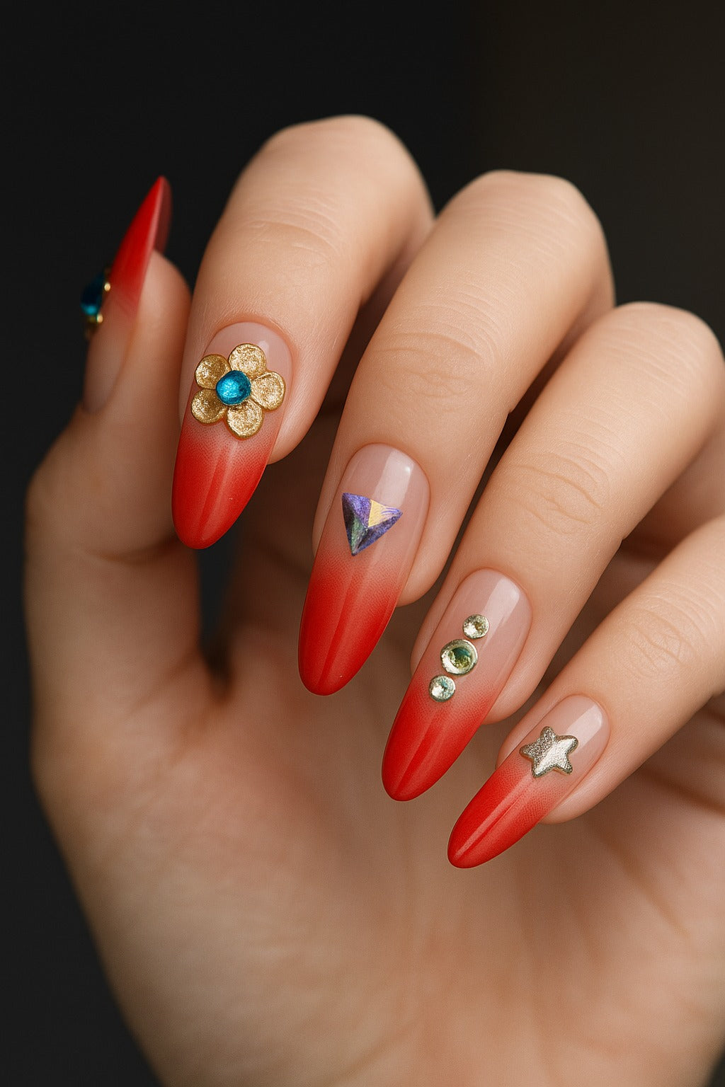 Verís Beauty 💅 Ombre Red Press-On Nails with Sparkling Stones 🌟 | 12 PCS Set Free Shipping! 🚚