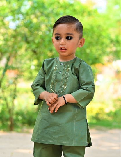 Mehndi Green Baby Boy Shalwar Kameez – ✨ Embroidered Traditional Eid Wear (6M–2Y)