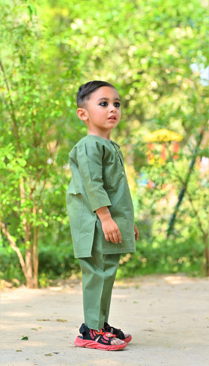 Mehndi Green Baby Boy Shalwar Kameez – ✨ Embroidered Traditional Eid Wear (6M–2Y)