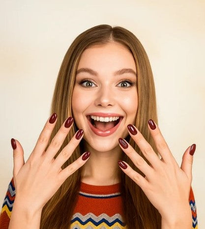 Color Stain Nail Kit – 96-Piece Elegant Burgundy Collection for Instant Glam