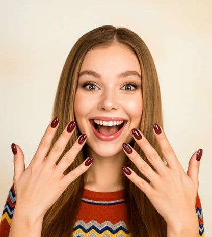 Color Stain Nail Kit – 96-Piece Elegant Burgundy Collection for Instant Glam