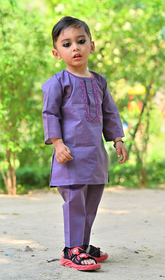 Grape Mist Baby Boy Shalwar Kameez – ✨ Embroidered Traditional Eid Wear (6M–2Y)