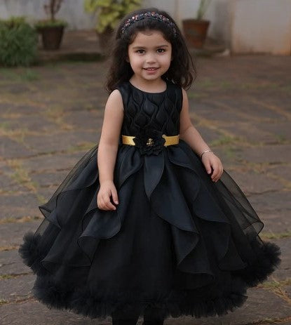 Elegant Black Ruffled Baby Girl Party Dress – Formal Occasion Wear