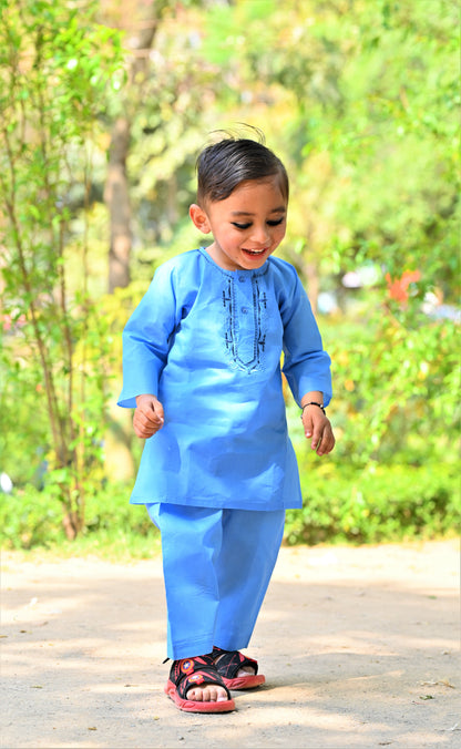 Ocean Sky Baby Boy Shalwar Kameez – ✨ Embroidered Traditional Eid Wear (6M–2Y)