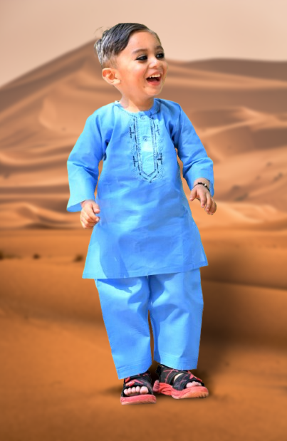 Ocean Sky Baby Boy Shalwar Kameez – ✨ Embroidered Traditional Eid Wear (6M–2Y)