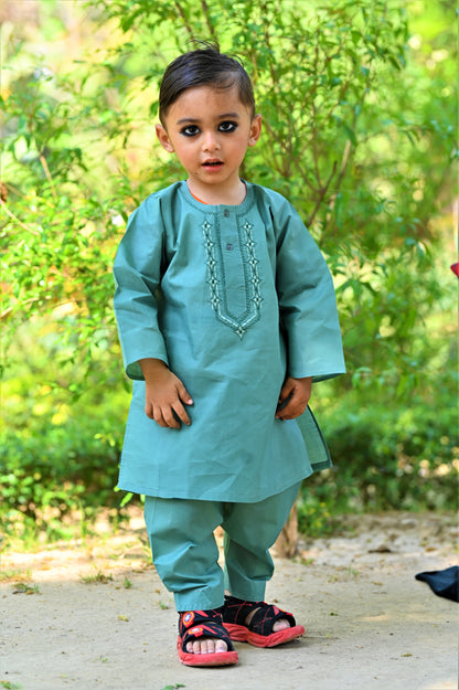 Nature Green Baby Boy Shalwar Kameez – Embroidered Traditional Wear (2Y–5Y) 🍃