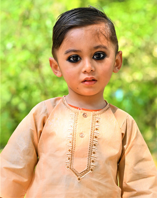 Peach Baby Boy Shalwar Kameez – Embroidered Traditional Wear (6M–5Y) 🍑