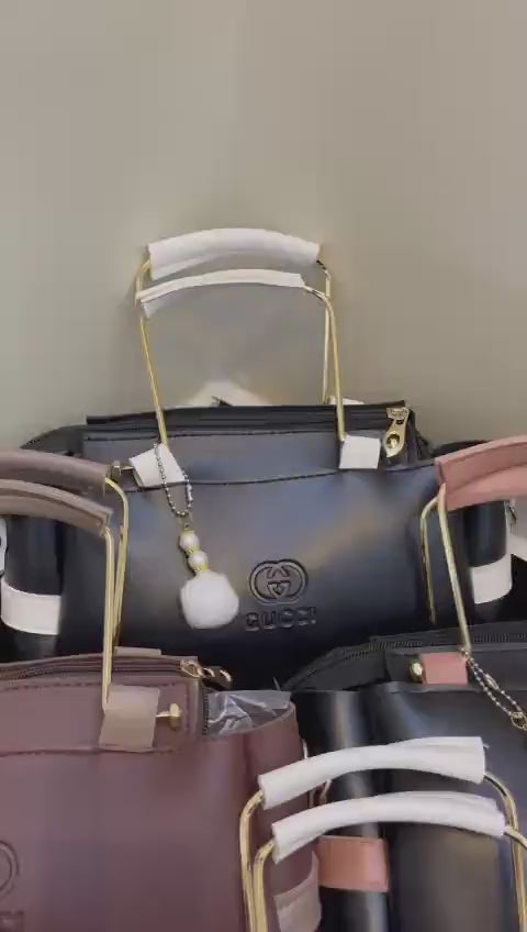 Girl's Rexine Plain Hand Bag Set