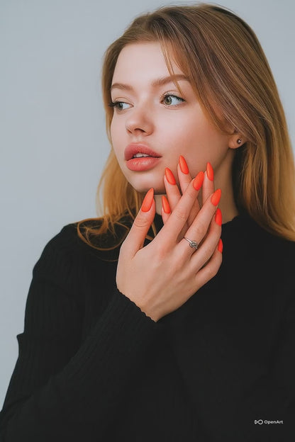 Luoaì Beauty Press-On Nails – 12 PCS Set | Stylish Orange & Nude Combo 💅 FREE SHIPPING 🚚
