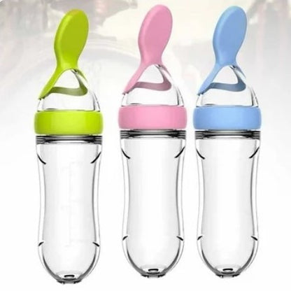 Baby Spoon Feeder - 90ml Silicone Baby Feeding Bottle With Spoon Newborn Infant Squeeze Spoon Toddler Food Supplement Rice Cereal Bottle Milk Feeder