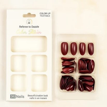 Color Stain Nail Kit – 96-Piece Elegant Burgundy Collection for Instant Glam